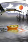 Silver Water with Boat and Bird card