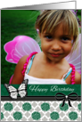 Happy Birthday, Butterfly, Custom Photo Card, Emerald and Gray card