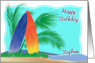 Surfboards and Beach Scene Nephew Birthday card