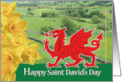 Happy Saint David’s Day with Daffodil and Welsh Flag Scene card