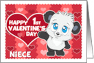 Happy 1st Valentines Day to Niece Cute Panda and Hearts card