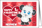 Happy 1st Valentines Day to Nephew Cute Panda and Hearts card