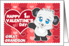 Happy 1st Valentines Day to Great Grandson Cute Panda and Hearts card