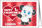 Happy 1st Valentines Day to Cousin Cute Panda and Hearts card