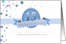 15th Business Employee Anniversary Ribbon Award Stars card