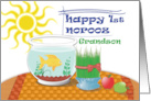 Happy First Norooz to Grandson with fish, wheatgrass and apples card