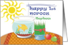 Happy First Norooz to Nephew with Fishbowl, wheat grass, apples card