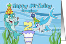 Happy 2nd Birthday to Grandson with Cute Sharks Birthday Cake Party card