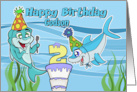 Happy 2nd Birthday to Godson with Cute Sharks Birthday Cake Party card