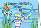 Nephew 2nd Birthday - Cute Sharks Birthday Cake/Party card