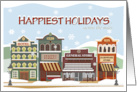 Old Time Town Illustration for Happiest Holidays Across the miles card