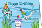 Happy Birthday- Fun Sharks in Birthday Hats card