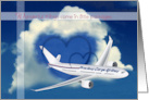 Airplane Day Card with Airplane Flying through hearts and clouds card