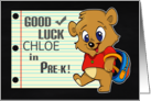 Good Luck in Pre-K Customize Name Cute Bear with backback card