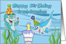 Happy 1st Birthday Great Grandson Playful Cute Sharks card