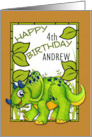 4th Birthday Card Custom Age and Name with Dinosaur card