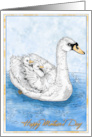 Mother Swan With Babies Ink drawing for Happy Mothers Day card