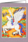 Happy Birthday with Rainbow Pegasus Colored Pencil Illustration card