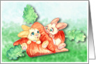 Cute Bunnies with Giant Carrots- Card