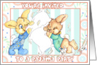 Pajama Party Invite with drawing of Bunny Pillow fight card