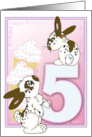 Happy 5th Birthday with Bunnies and Pink Cupcakes card