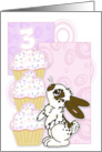 3rd Birthday Party Invite-Bunny and Cupcakes-Pink card