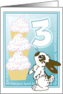 3rd Birthday Party Invite-Cupcakes-Blue card
