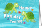 Happy Birthday Twins with Two Sea Turtle Cartoons card