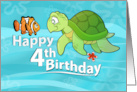 Happy 4th Birthday with Sea Turtle and Clown Fish Cartoons card