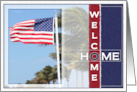 Welcome Home Soldier with American Flag and Florida Palm Trees card