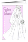 You’re Invited to a Bridal Shower! Bride’s Wedding Gown ink Drawing card