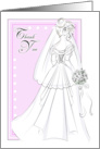 Thank You for Coming to My Bridal Shower with Wedding Gown Ink Drawing card