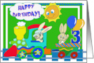 Happy 3rd Birthday with Bunny Train and Balloons Card