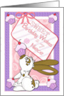 Sweet Birthday Wishes for Niece. Bunny Balancing Cupcake card