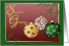 Season’s Greetings with hanging Christmas Ornaments card
