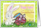 Happy Easter to My Grandchildren with a Bunny Painting Eggs card