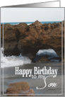 Happy Birthday to my Son with Beach Rocks and Wave Photo card