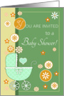 You’re Invited to a Baby Shower- Baby Carriage Retro Design card