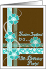 13th Birthday Party Invitation, Blue and Turquoise Flowers and Swirls card