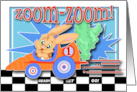 Racecar Birthday Party Invite with a Bunny Carrot Racecar card