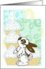 4th Birthday Invite-Bunny and Cupcakes- Blue card