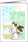 2nd Birthday Invite-Bunny and Cupcakes- Blue card