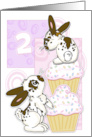 Happy 2nd Birthday Bunny and Pink Cupcakes card