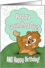 Happy Groundhog Day and Birthday with Cute Groundhog Illustration card