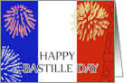 Happy Bastille Day with Fireworks and Eiffel Tower card