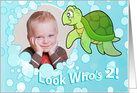 Custom Photo Invitation to 2nd Birthday with Turtle card