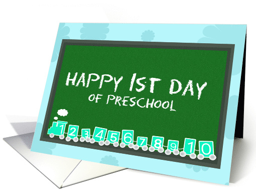 Happy 1st Day pf Preschool with Chalkboard and Numbers Train card