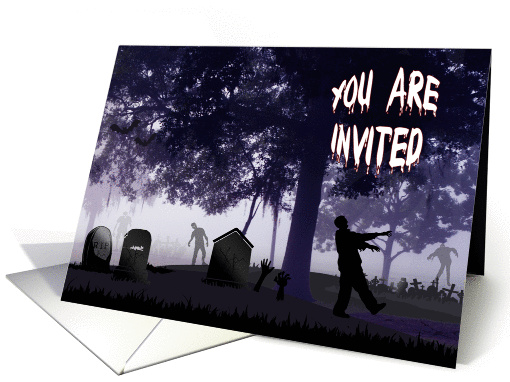Zombie Halloween Party Invitation- Creepy Graveyard card (1151306)