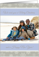 Gray Blue Snowflakes Merry Christmas and Happy New Year Custom Photo card