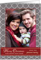 Quatrefoil Merry Christmas and Happy New Year Custom Photo Name Card
